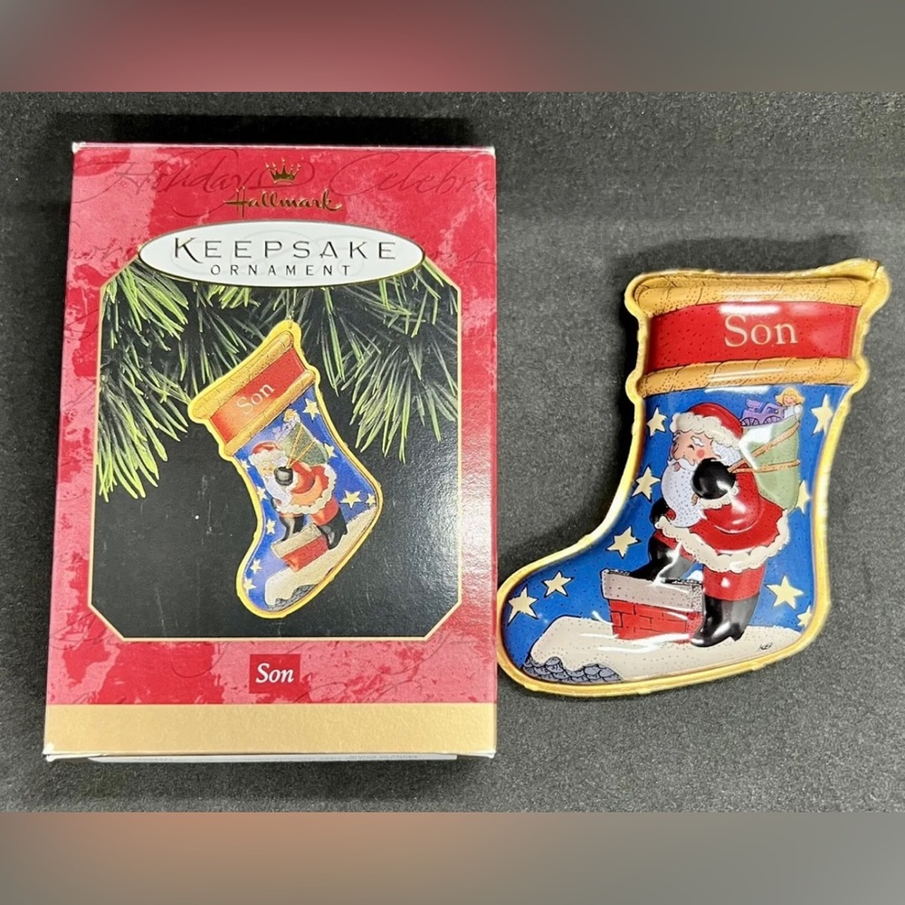 1997 Hallmark Keepsake Ornament Son Stocking Pressed Tin